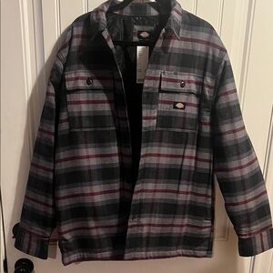 Dickies Men's Black, Gray, and Red Plaid Shirt Jacket